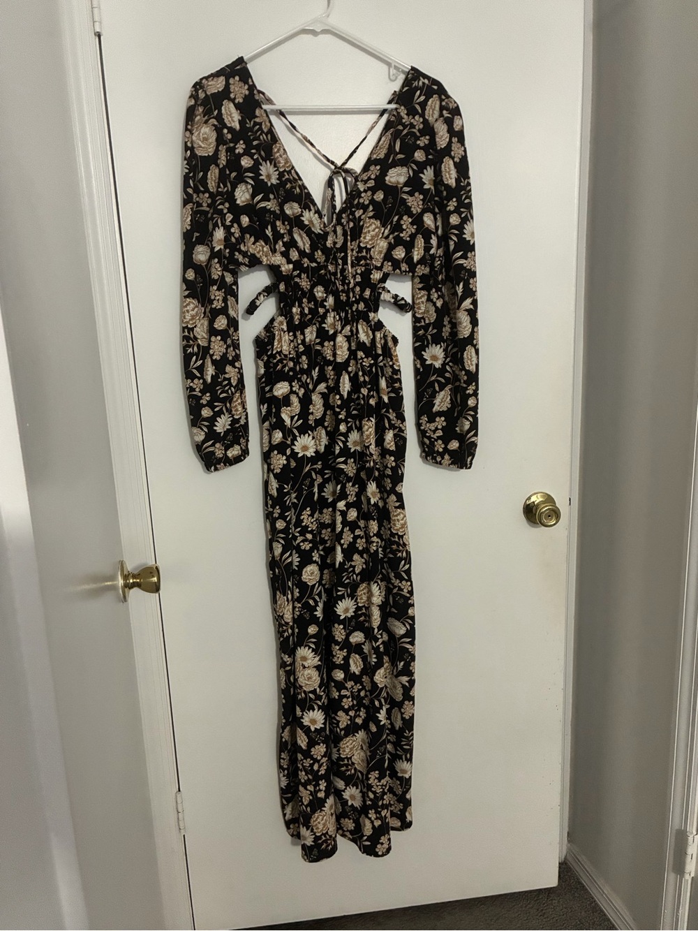 Forever 21 Black Maxi Dress with Beige Floral Print